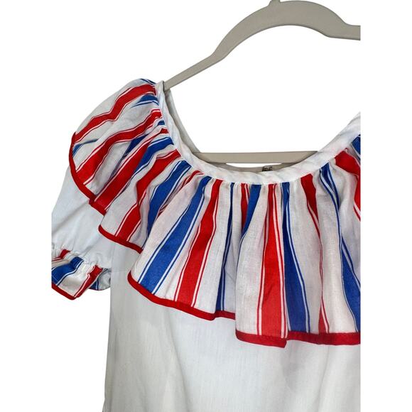 VTG Spanish Flamenco Dress Red White Blue Striped Ruffle Heritage Puerto Rico S - Picture 12 of 13
